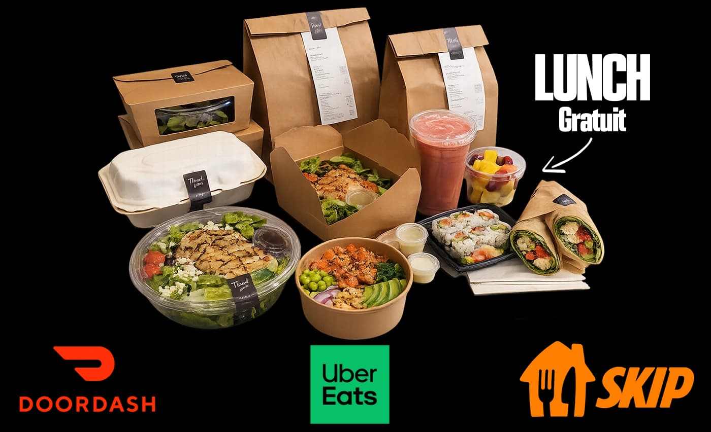Repas livrés par DoorDash, Uber Eats et Skip