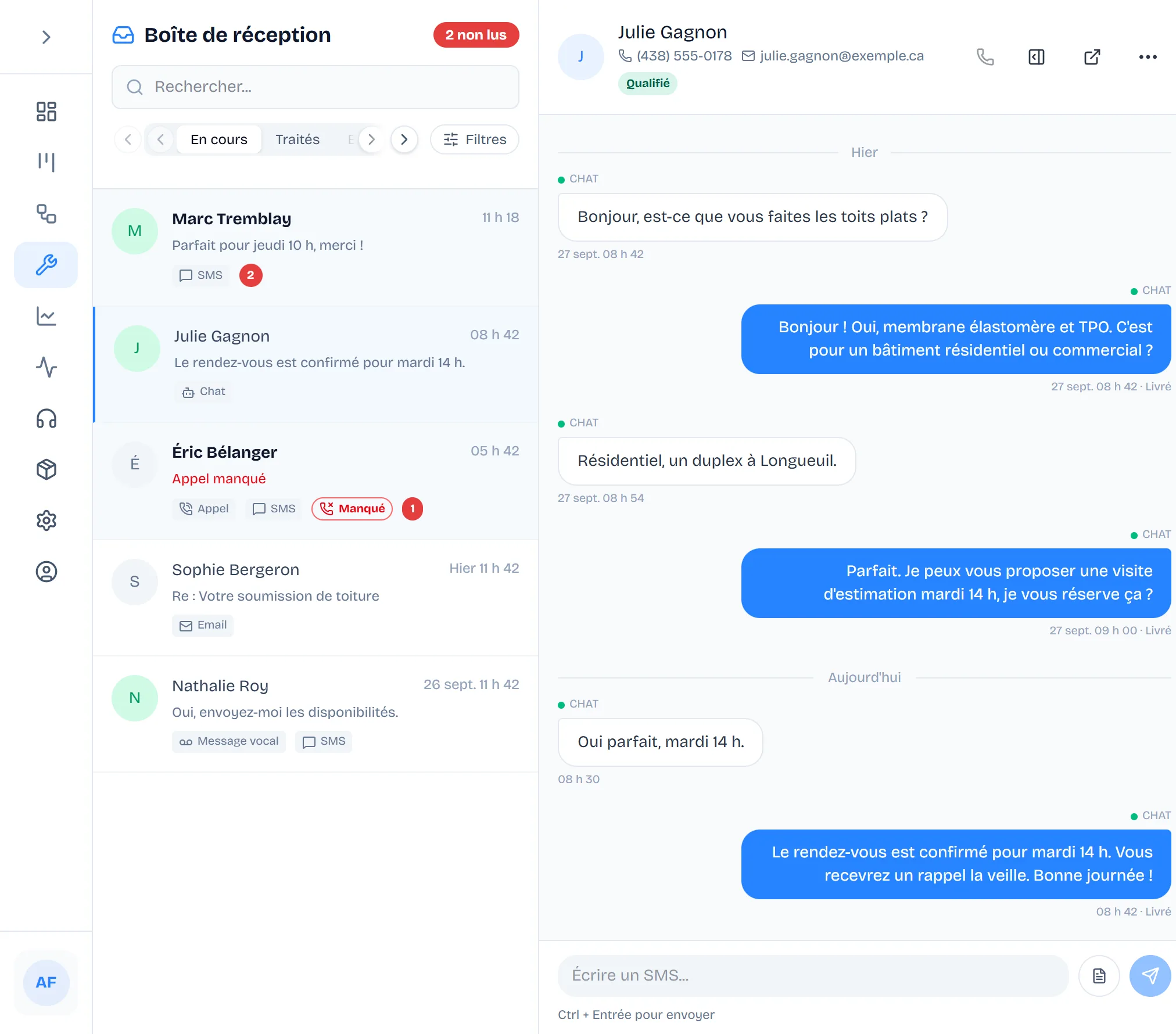 Capturia's AI agents and their conversations with prospects.