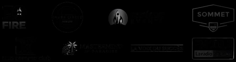 Logos des podcasts et événements d'entrepreneurs où Dany a été invité